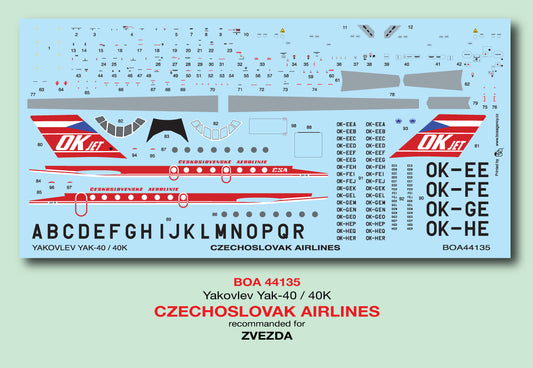 Boa Decals BOA144135 1:144 Yakolev Yak-40 Czechoslovak Airlines