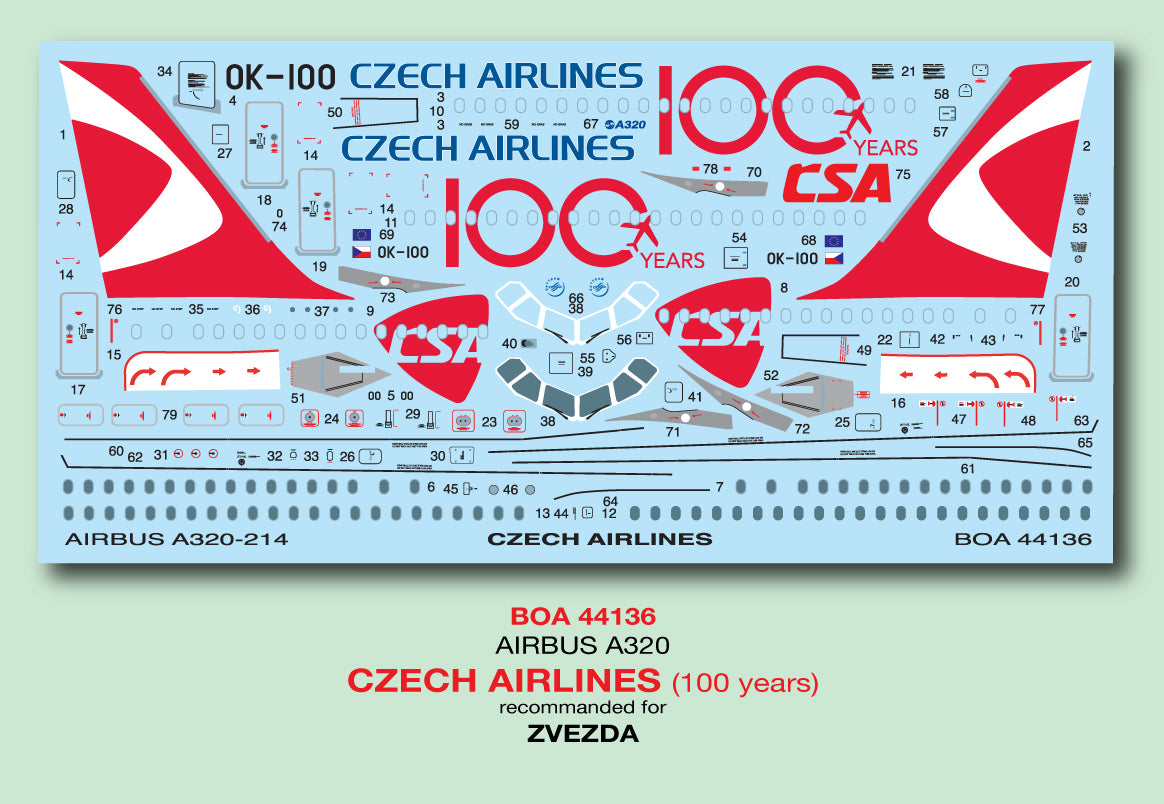 Boa Decals BOA144136 1:144 Airbus A-320 Czech Airlines Jubilee livery