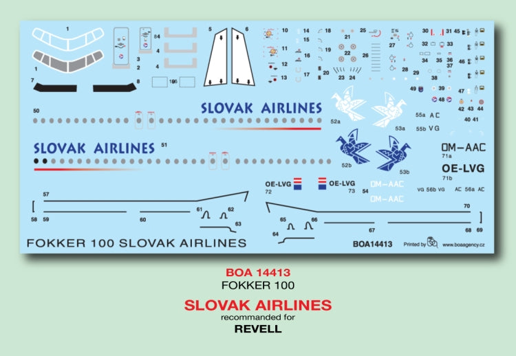 Boa Decals BOA14413 1:144 Fokker 100 Slovak Airlines