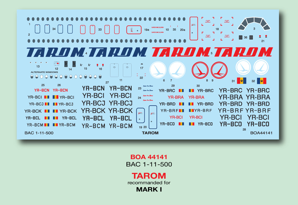 Boa Decals BOA144141 1:144 BAC 1-11-500 TAROM