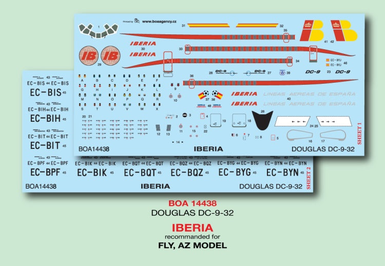 Boa Decals BOA14438 1:144 Douglas DC-9-32 Iberia Old Livery