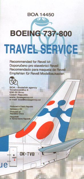 Boa Decals BOA14450 1:144 Boeing 737-800 TRAVEL SERVICE Fly from Prague OK-TVB