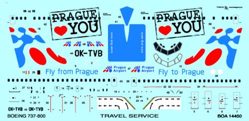 Boa Decals BOA14450 1:144 Boeing 737-800 TRAVEL SERVICE Fly from Prague OK-TVB