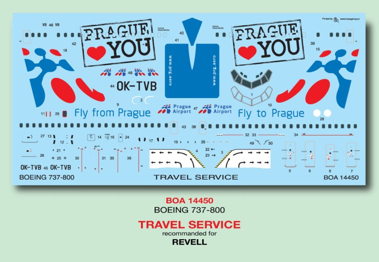 Boa Decals BOA14450 1:144 Boeing 737-800 TRAVEL SERVICE Fly from Prague OK-TVB