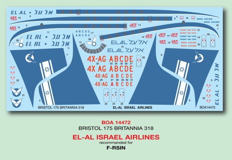 Boa Decals BOA14472 1:144 Bristol Britannia 175 EL AL Israel Airlines