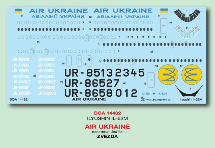 Boa Decals BOA14482 1:144 Ilyushin IL-62M AIR UKRAINE