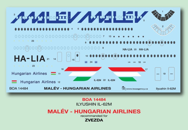 Boa Decals BOA14484 1:144 Ilyushin IL-62M Malev