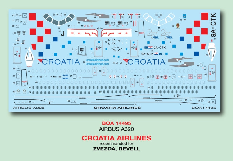 Boa Decals BOA14495 1:144 Airbus A320 Croatia Airlines