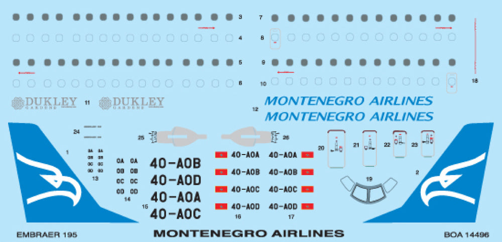 Boa Decals BOA14496 1:144 Embraer ERJ-195 Montenegro