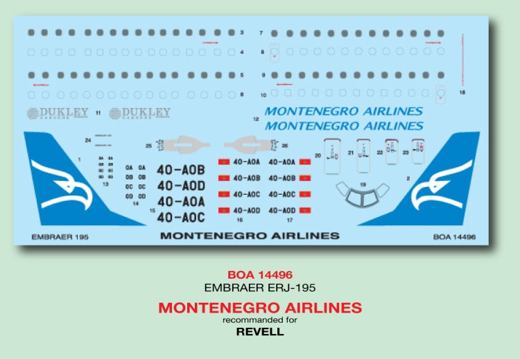 Boa Decals BOA14496 1:144 Embraer ERJ-195 Montenegro