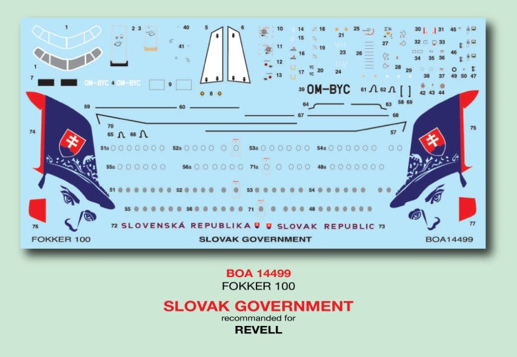 Boa Decals BOA14499 1:144 Fokker 100 Slovak Government