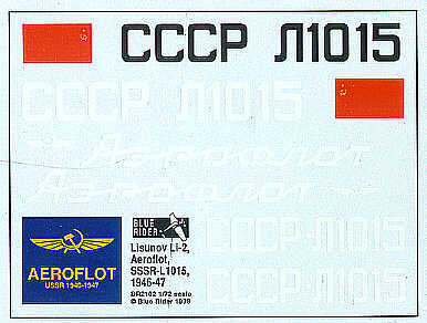 Blue Rider BR2102 1:72 Aeroflot Lisunov Li-2 Decals
