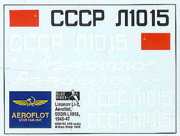 Blue Rider BR2102 1:72 Aeroflot Lisunov Li-2 Decals