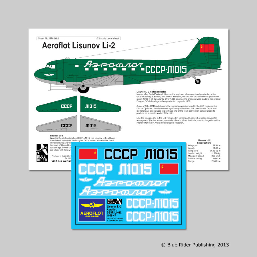 Blue Rider BR2102 1:72 Aeroflot Lisunov Li-2 Decals