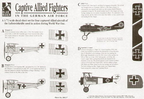 Blue Rider BR227 1:72 WWI Captured Allied Fighters in German service