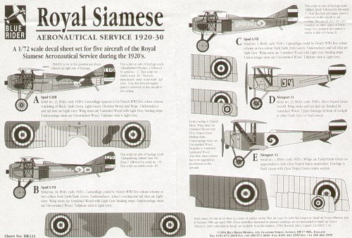 Blue Rider BR231 1:72 Royal Siamese Aeronautical Service 1920-30