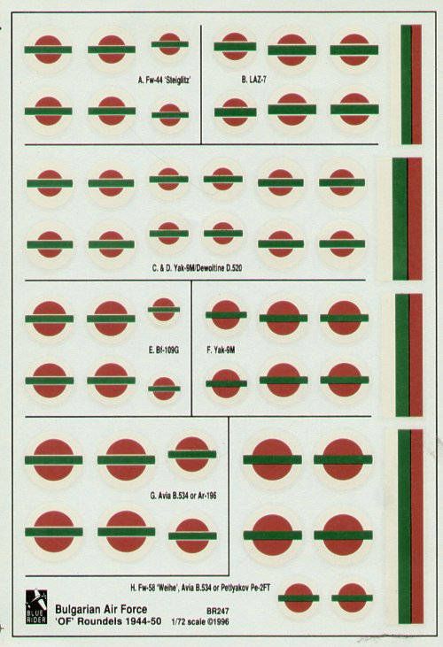 Blue Rider BR247 1:72 Bulgarian Air Force Insignia 1944-50