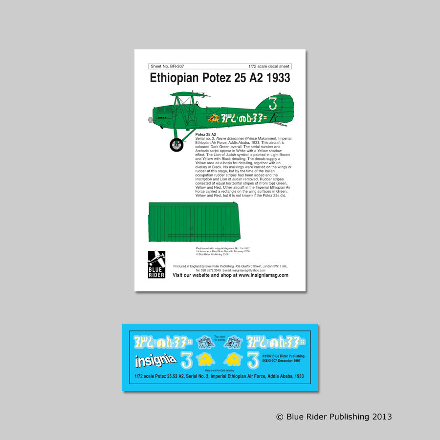 Blue Rider BR307 1:72 Ethiopian Potez 25A-2 Addis Abba 1933