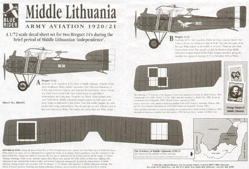 Blue Rider BR405 1:72 Middle Lithuania Army Aviation 1920/21