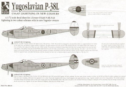 Blue Rider BR410 1:72 Yugoslavian Lockheed P-38L Lightning