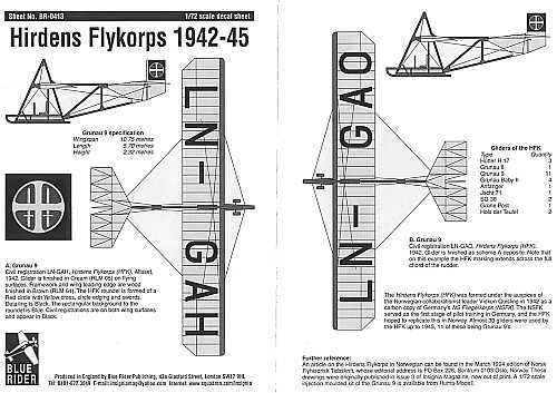 Blue Rider BR413 1:72 Hirdens Flykorps 1942-1945 Gliders
