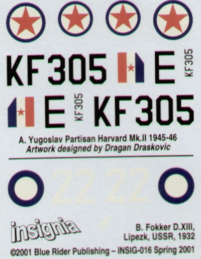 Blue Rider BR419 1:72 Fokker D.XIII & Harvard Decals