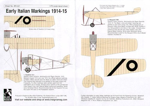 Blue Rider BR421 1:72 Early Italian markings 1914-15