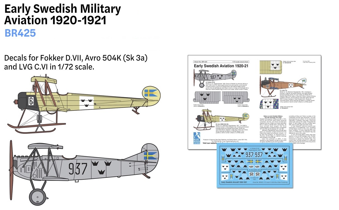 Blue Rider BR425 1:72 early Swedish Military Aviation 1920-1921