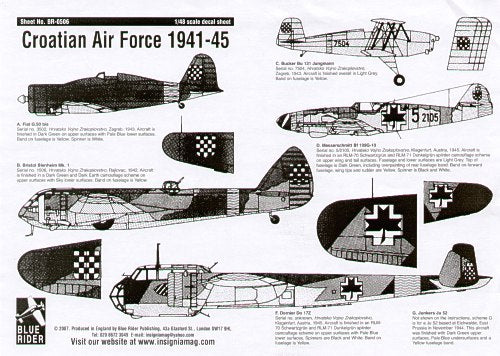 Blue Rider BR506 1:48 Croatian Air Force WWII Decals