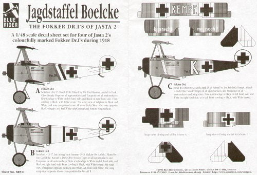 Blue Rider BR511 1:48 Fokker Dr.I Triplane Jagdstaffel Boelcke Jasta 2