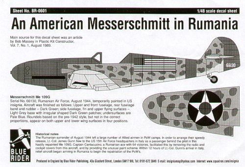 Blue Rider BR601 1:48 Messerschmitt Bf-109G in US markings 1944