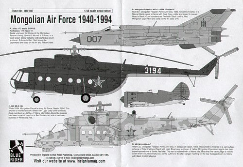 Blue Rider BR602 1:48 Mongolian Air Force 1940-1994