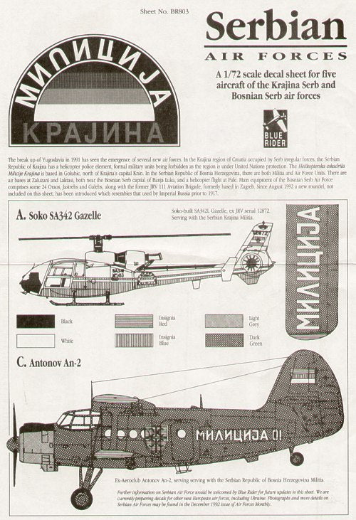 Blue Rider BR803 1:72 Serbian Air Forces 1991/92