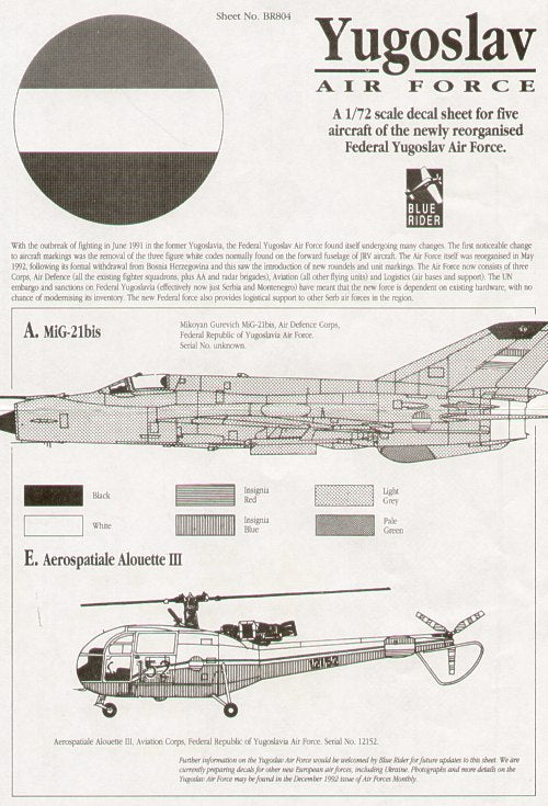 Blue Rider BR804 1:72 Yugoslav Air Force