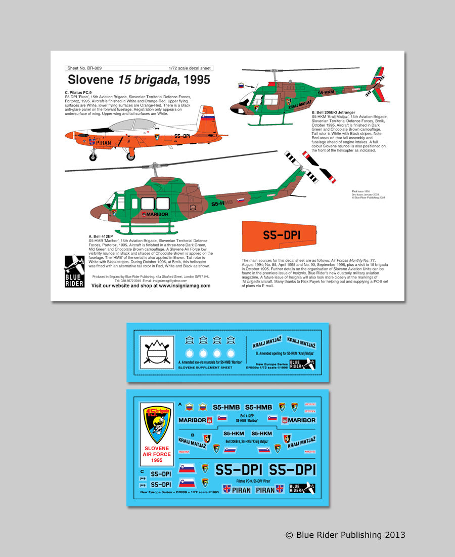 Blue Rider BR809 1:72 Slovenian Defence Force Decals