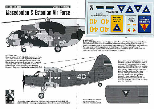 Blue Rider BR812 1:72 Macedonian & Estonian Air Force