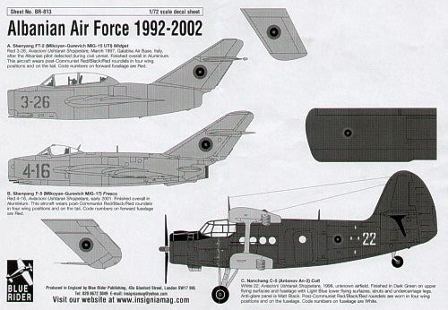 Blue Rider BR813 1:72 Albanian Air Force 1992-2000 Decals