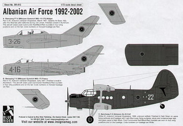 Blue Rider BR813 1:72 Albanian Air Force 1992-2000 Decals