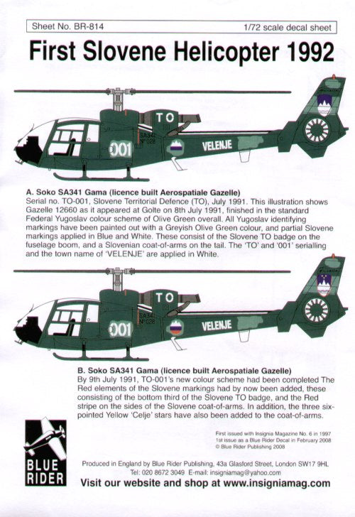 Blue Rider BR814 1:72 First Slovenian Helicopter 1992