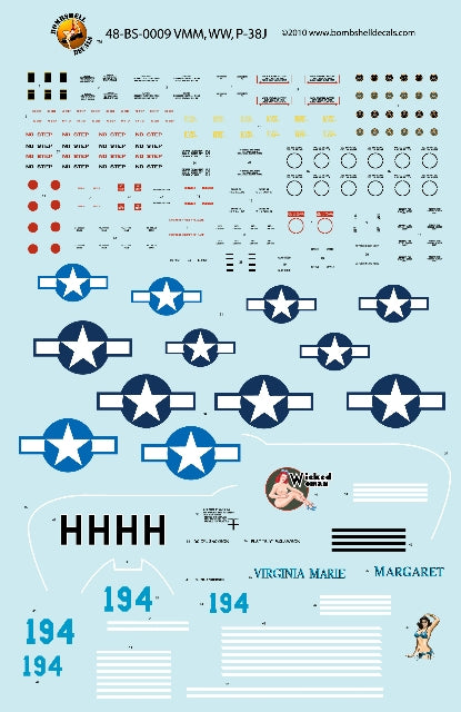 Bombshell BS48009 1:48 Lockheed P-38J Lightning Decals