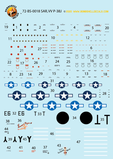 Bombshell BS72018 1:72 Lockheed P-38J Lightning Decals