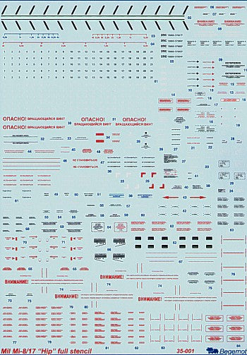 Begemot BT35-001 1:35 Mil Mi-8MT/Mi-17 Hip-H Helicopter Full stencil data