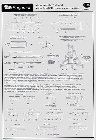 Begemot BT35-001 1:35 Mil Mi-8MT/Mi-17 Hip-H Helicopter Full stencil data