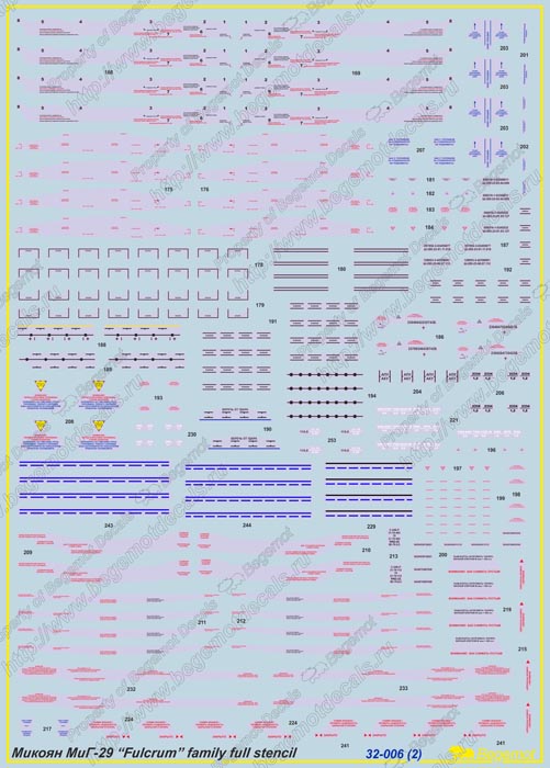 Begemot BT32006 MiG-29 Fulcrum Stencils 1:32 Decals