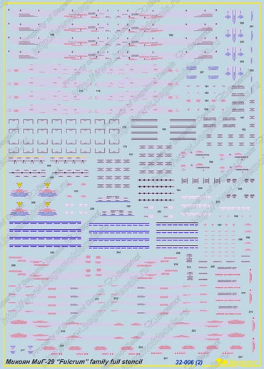 Begemot BT32006 MiG-29 Fulcrum Stencils 1:32 Decals