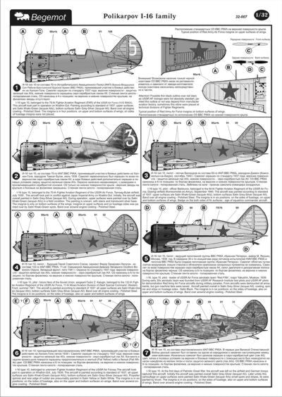Begemot BT32007 1:32 Polikarpov I-16 Family Decal Set