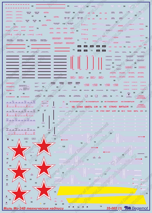 Begemot BT35-002 1:35 Mil Mi-24V stencil data full helicopter set