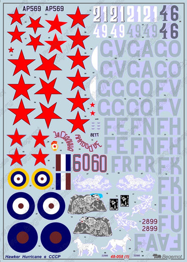 Begemot BT48058 1:48 Hawker Hurricane in the USSR Decal Set