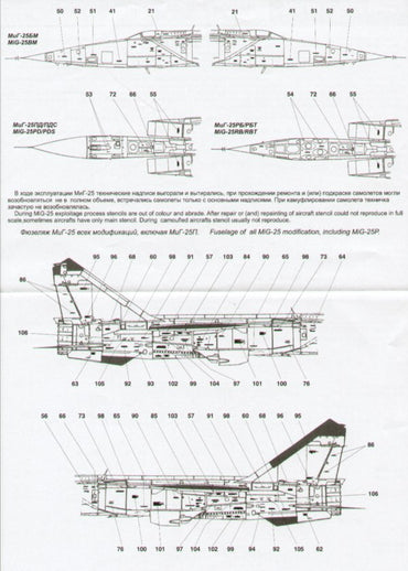 Begemot BT48011 1:48 Mikoyan MiG-25 Foxbat Stencil Data