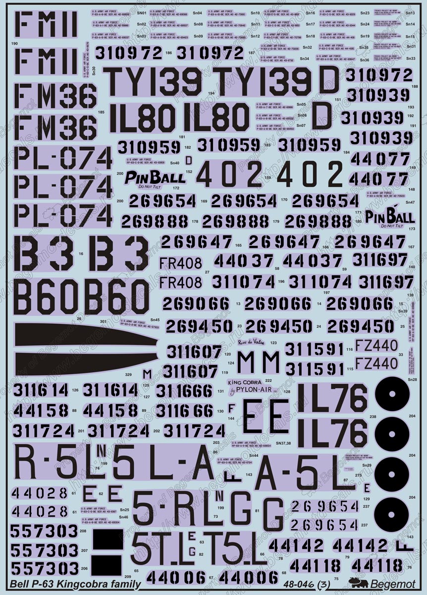 Begemot BT48046 1:48 Bell P-63 Kingcobra Decal Set